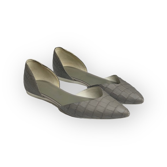 Vince ❃ Tara D’Orsay Pointy Toe Ballet Flat ❃ Embossed Leather ❃ Taupe Grey ❃ 39 - Picture 12 of 16